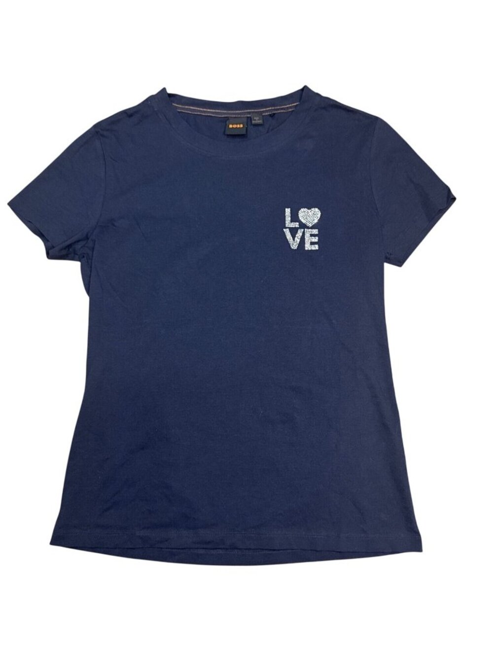 NWOT Boss Orange LOVE Rhinestone Cotton Graphic Tee Navy M MSRP $59